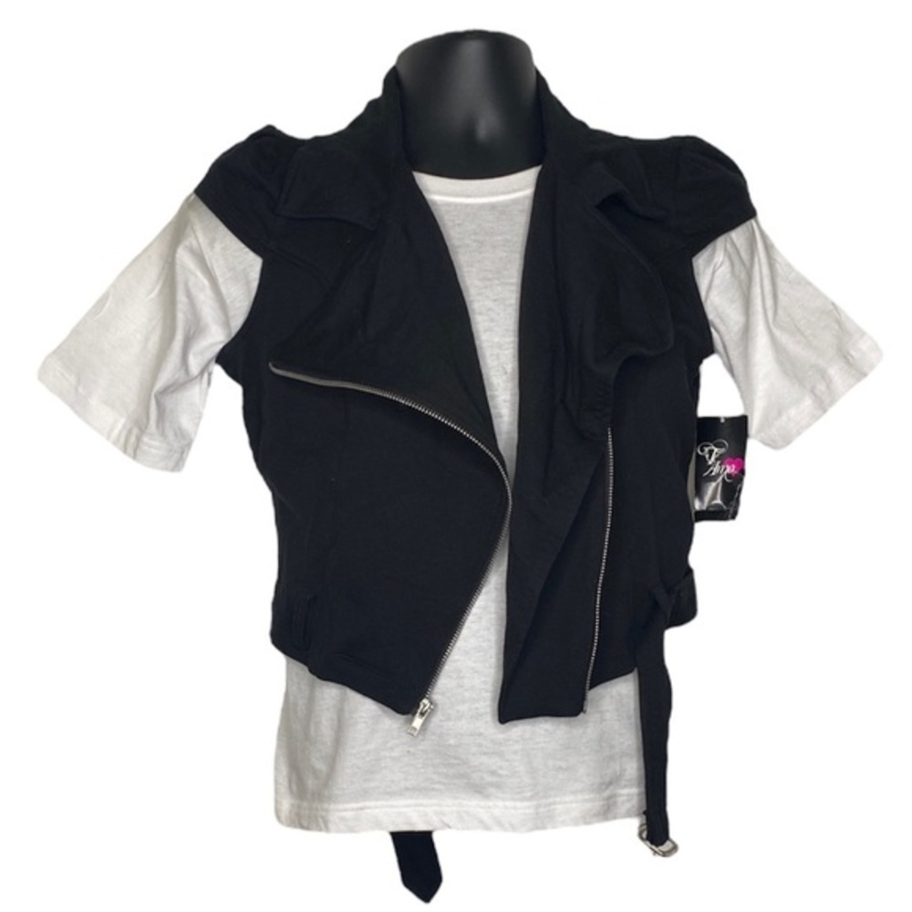 Te Amo Cropped Assymetrical Jacket Vest (Size:Med, Color:Black)